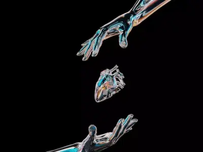 Hand catching heart Abstract Chrome Art 3D model