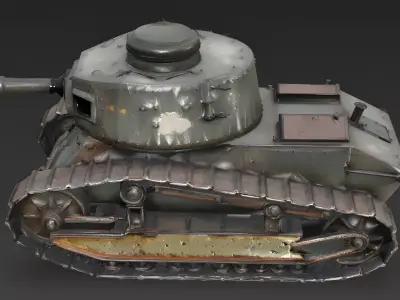 Realistic Wrecked WWI Tank 3D Model Low-poly 3D model