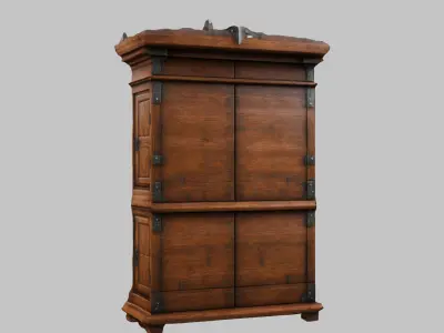 Wooden closet Medieval Furniture tall interior decor  Low-poly 3D model purchase