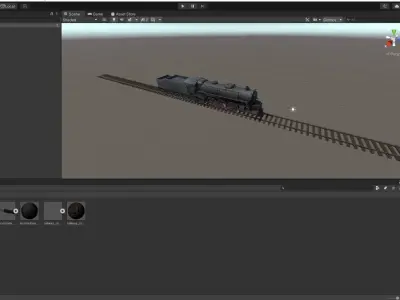 locomotive steam on tracks Low-poly 3D model