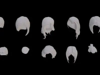 female stylised hair lowpoly Free low-poly 3D model