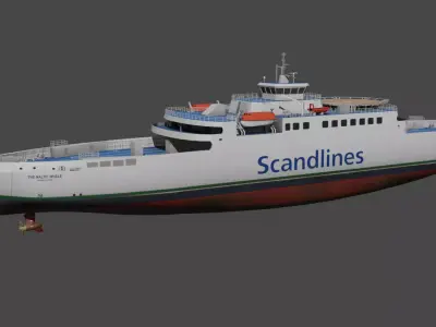 Hybrid diesel electric ropax ferry Low-poly 3D model