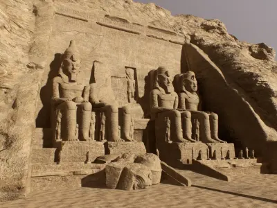 Abu Simbel Egypt Temple of King Ramses II King and Queen PBR Low-poly 3D model