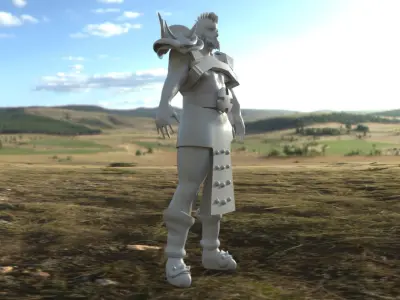 Warrior statue in middle of field 3D model