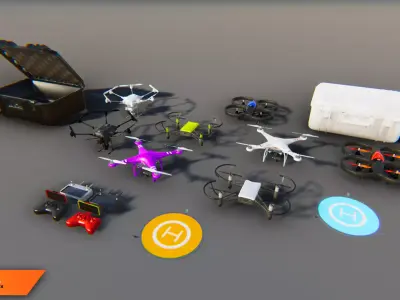 Quadcopter pack - drones Low-poly 3D model
