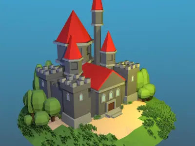 LowPolyCastle castle on island Low-poly 3D model