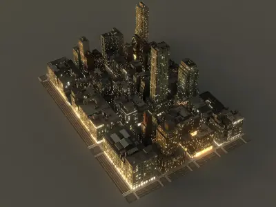 Manhattan District 01 Night Low Poly 3D model