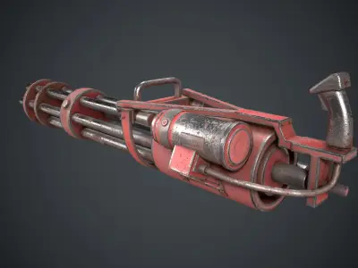 M134 Minigun Red Rust and Damaged Low-poly 3D model