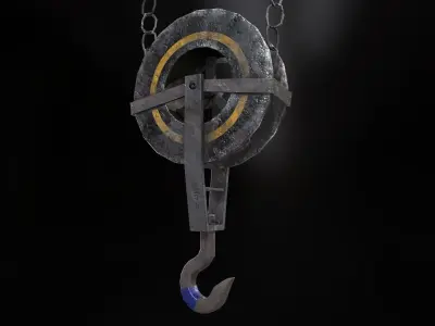 Hoist clock with chains hanging from it Low-poly 3D model