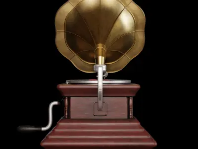 Gramaphone golden gramophone Low-poly 3D model