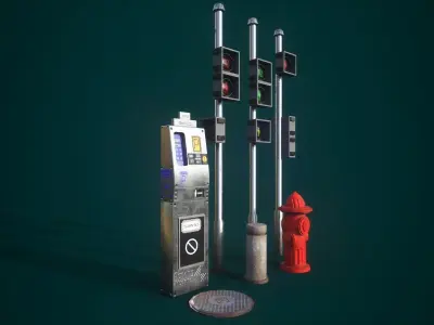 Street and Road Prop Pack  PBR Low Poly Game Ready Low-poly 3D model