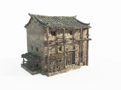 Asian ancient architecture tile house 3D model