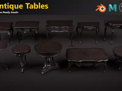 10 Antique Tables - Game Ready Low-poly 3D model