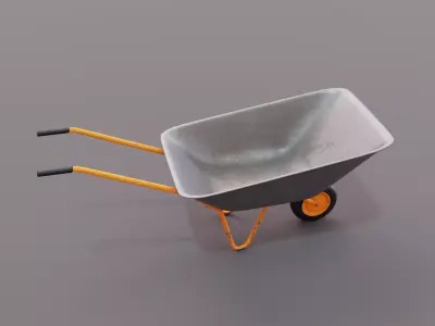 Realistic Orange wheelbarrow Low-poly 3D model