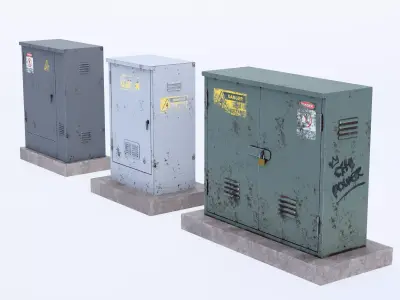 Industrial Electrical Utility Cabinet Set - Heavily Weathered Low-poly 3D model