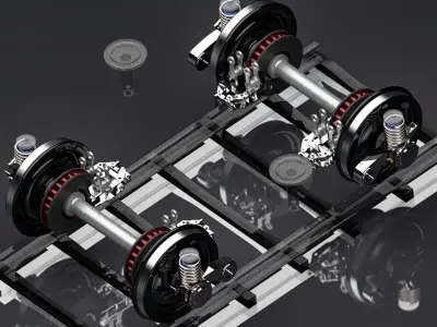 Train 2 axes bogie and suspension system 3D model