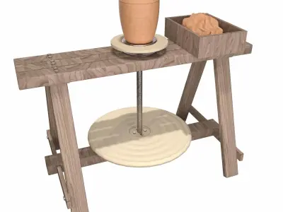Medieval Pottery Wheel - Comlek - Wooden Clay Machine Low-poly 3D model
