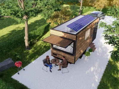 off grid house on wheels mobile home tiny house  vacation house  Low-poly 3D model