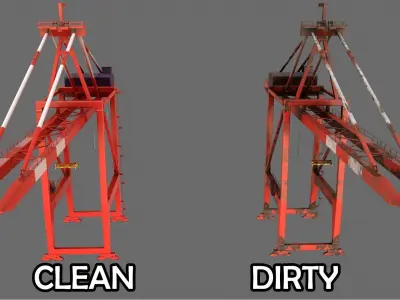 PBR Quayside Container Crane Version 1- Red White Low-poly 3D model