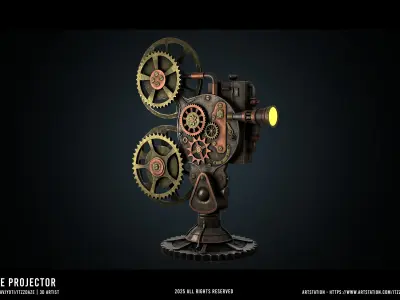 Realistic Steampunk Projector 3D 3D model