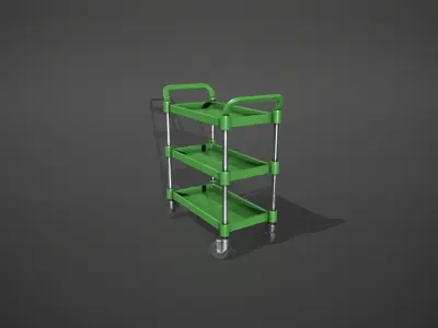 Three Tier Green Service Cart Low-poly 3D model
