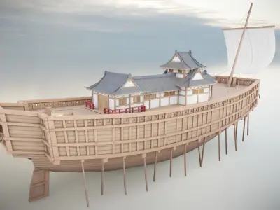 Atakebune - Japanese warship Low-poly 3D model