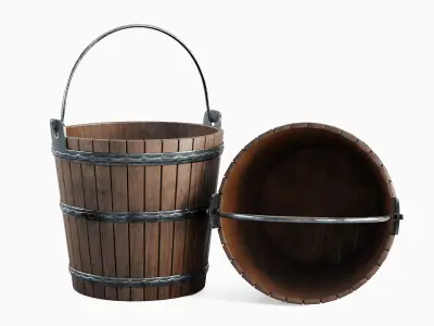 Wooden Bucket Set 3D model