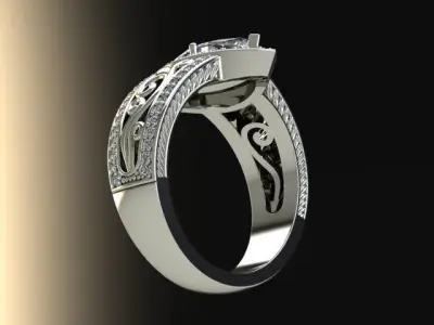 10128 engagement ring with marquise cut diamond 3D print model