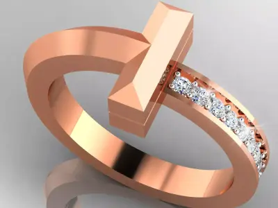 T Ring cross in rose gold 3D model