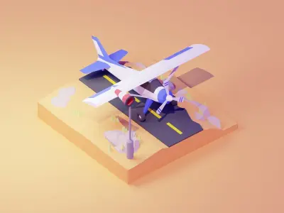 Aircraft Cartoon Low-Poly Low-poly game ready 3D model Low-poly 3D model
