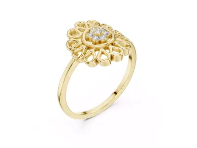 Jewelry Vintage Floral Diamond Halo Filigree Ring 3D print model