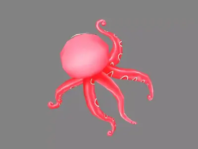 Cartoon Red Octopus - Injured Squid Low-poly 3D model