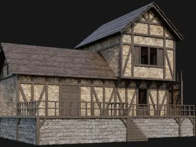 217-218-219-220 Old Medieval Houses Pack 4K Textures Low-poly 3D model