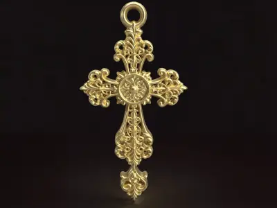 Baroque Cross Pendant Necklace Ornate Filigree Jewelry 3D print model