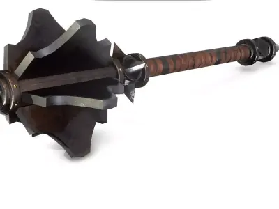 mace PBR wooden weapon with metal parts Low-poly 3D model
