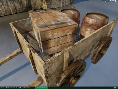 wooden cart 3D model 3