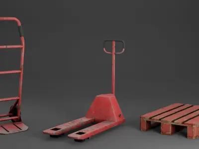 Pallet Jack and Warehouse Equipment Low-poly 3D model