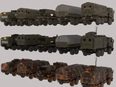 Russian Military Kamaz Truck APC Grad Command Tanker Vehicle Low-poly 3D model