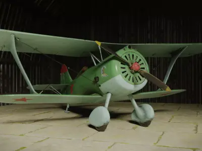 Biplan I-15 bis Low-poly 3D model