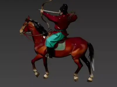 76 Tang guards ride horses and shoot arrows 3D model