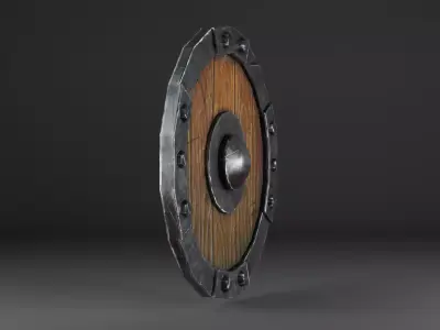 Stylized Weathered Viking Round Shield Low-poly 3D model