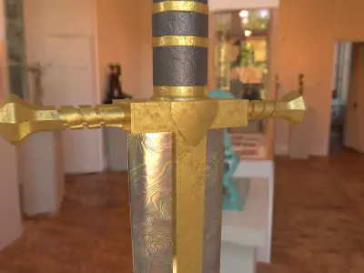 Lowpoly Iridescent Bastard Sword 4K res Free low-poly 3D model