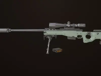 Sniper Rifle 03 Green Rigged All PBR Unity UE Textures Low-poly 3D model