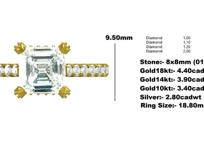 Antique Emerald Cut Diamond Solitaire Engagement Women Ring 3D print model