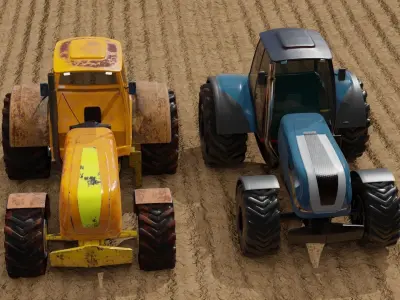Tractor 3D model two tractors in field 3D Model Pack