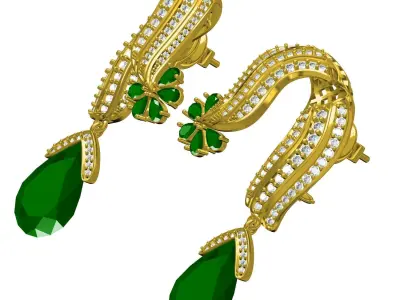 Antique Vintage Diamond Pear Stone Drop Omega Clip Earring 3D print model