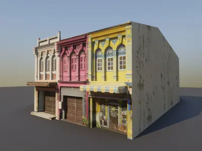 Phuket-Oldtown-5 colorful building Low-poly 3D model