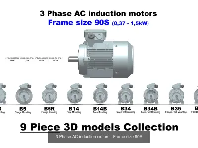 3 Phase AC induction motors - Frame size 80 - 160L 3D Model Pack