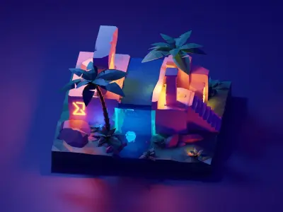 Cartoon Ancient Ruin night 3D model