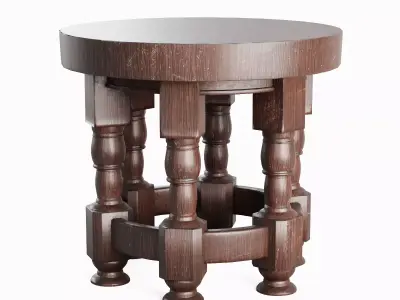 Wooden Round Table Set 3D model